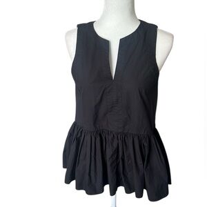 Tibi Black Cotton Poplin Sleeveless Peplum Blouse Size 0